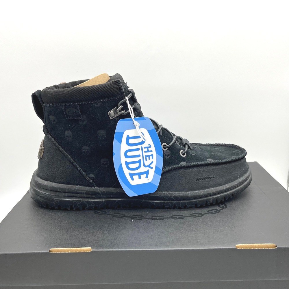 Hey Dude x Jelly Roll Bradley Suede Boots Black Oyster Skulls 45334-0PH Mens 10